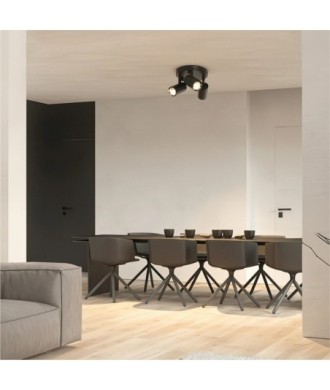 kelvo® SPOTA KLV-101-0144 Κινούμενο Φωτιστικό Σποτ Οροφής για 3 Λάμπες MR16 με Ντουί GU10 AC 220-240V IP20 - Μαύρο Ματ - Μ19 x Π19 x Υ14cm